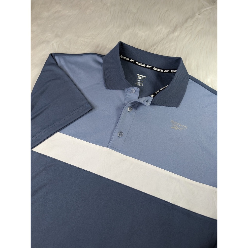 Reebok Polo Shirt Mens Large Blue Colorblock Short Sleeve Performance RN 117927
